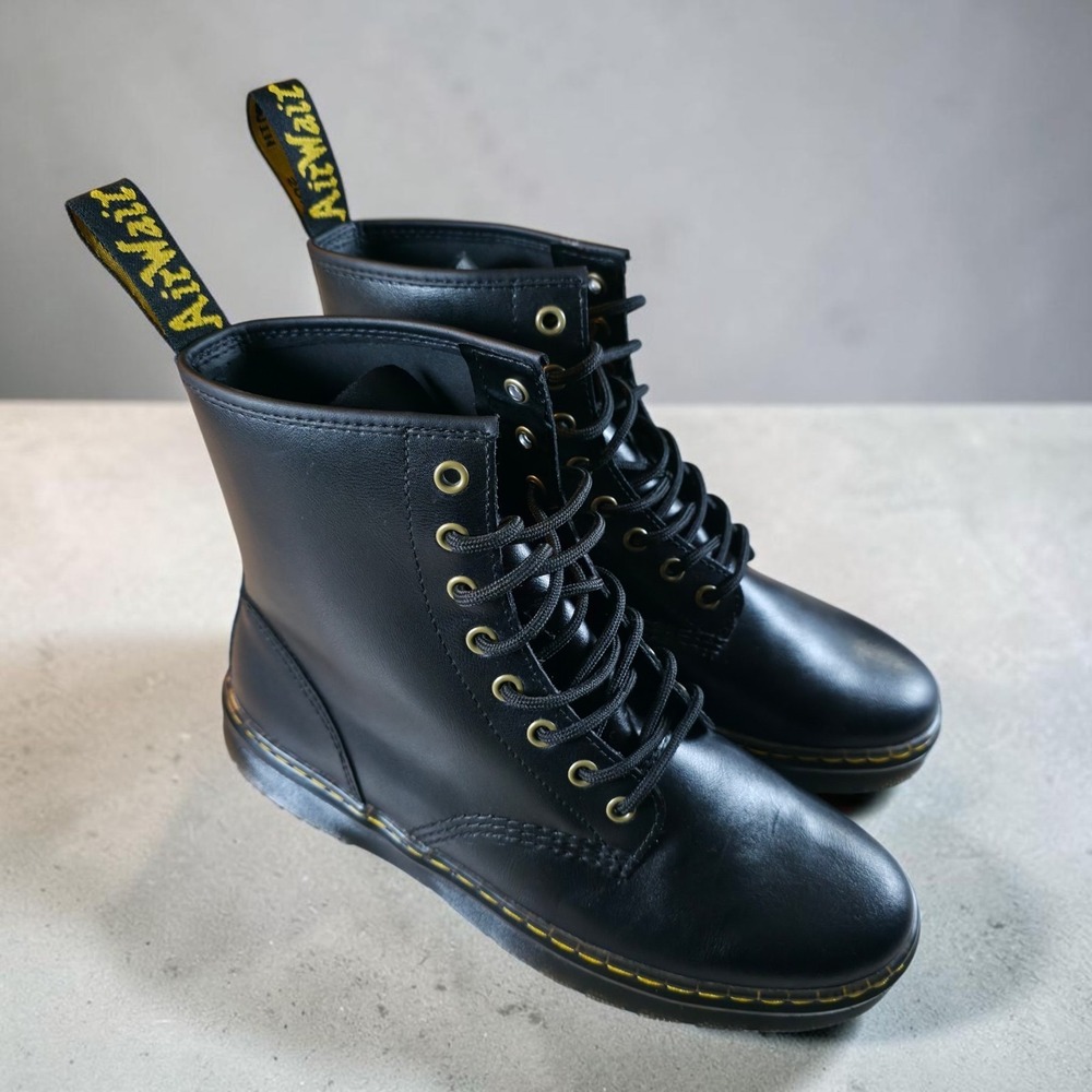 Dr. Doc Martens Zavala Black Leather Lace Up Combat Boots Mens Size 9 New